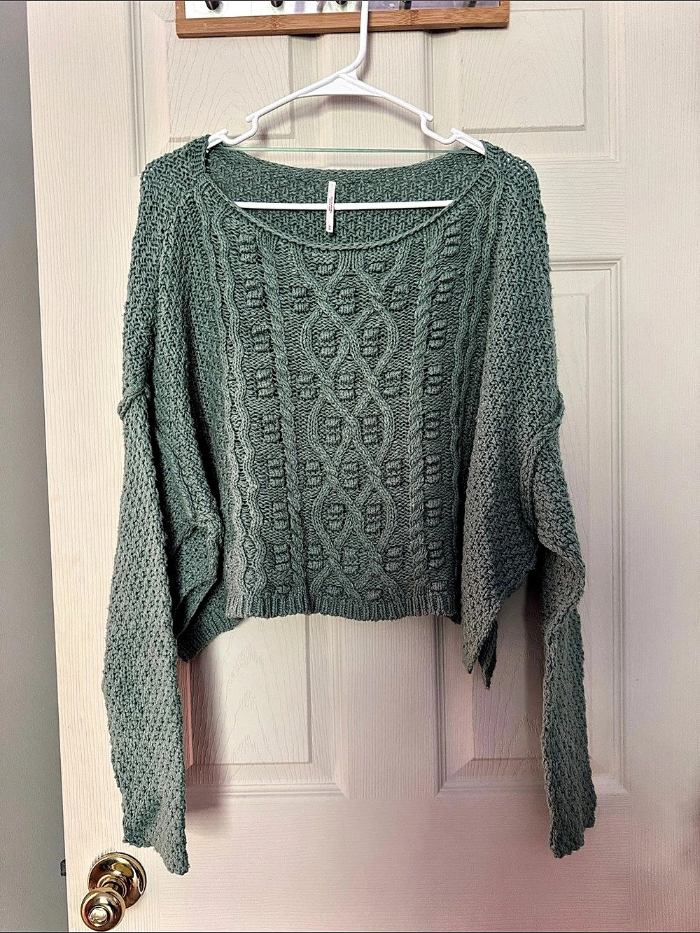 Free People Cutting Edge Cable Pullover Green Knit Sweater